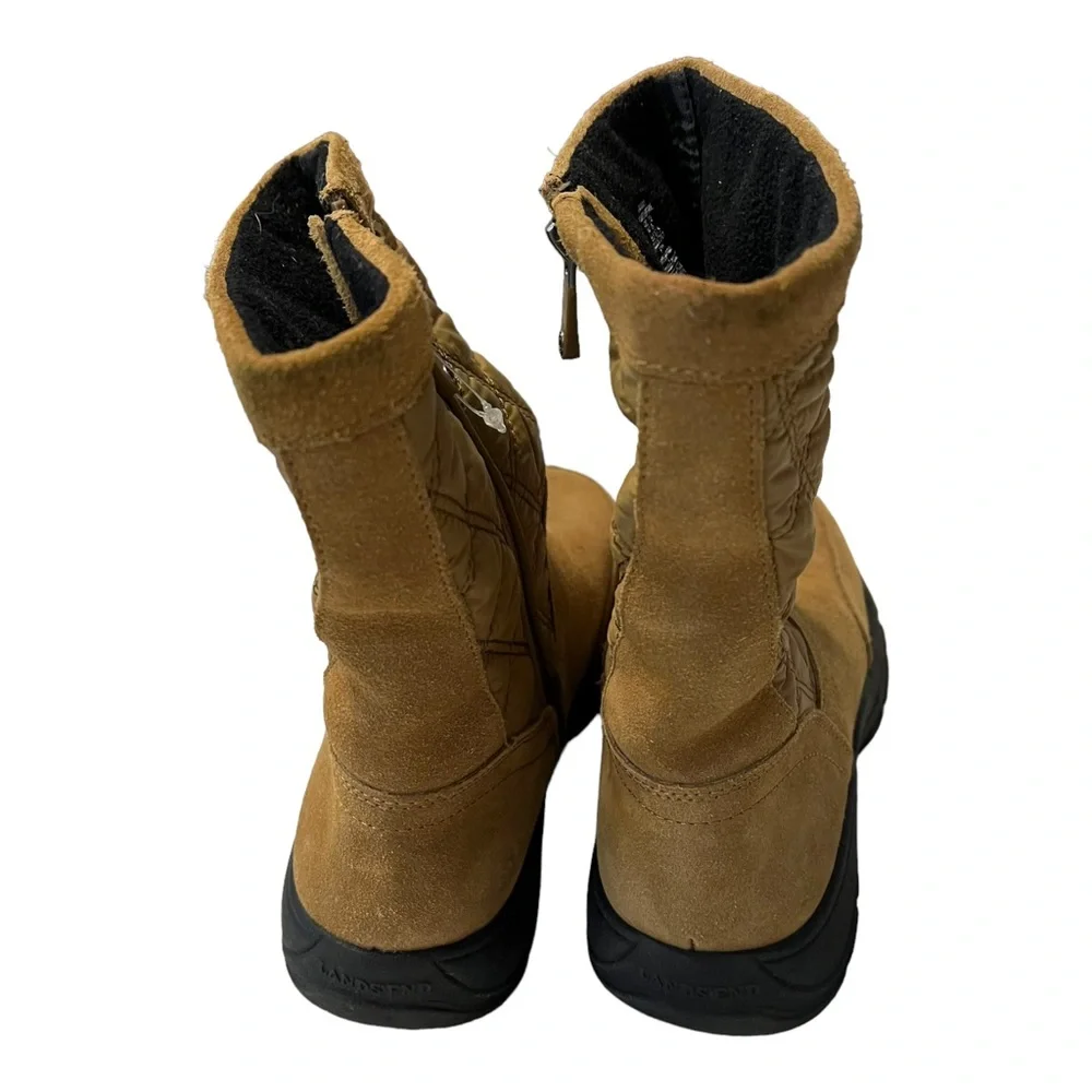 Lands’ End Suede Quilted Zip Tan On Boots size 7 Medium